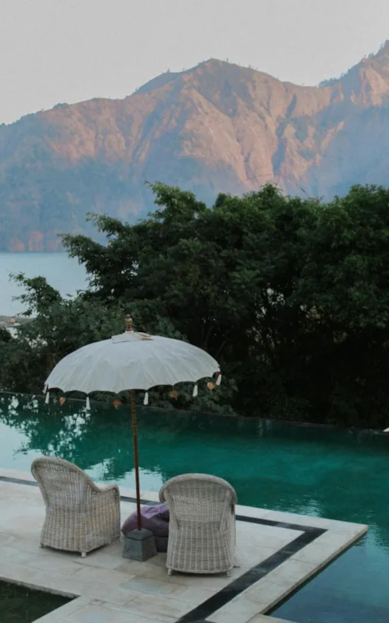 Infinity swimming pool with lake Geneva and mountain views